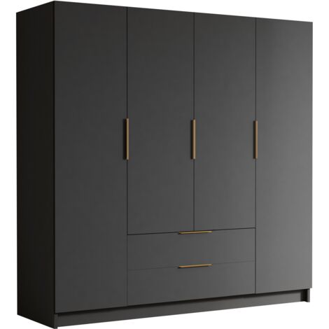 Armario Closico 202, Negro, 216x200x60cm, Puertas de armario: Con bisagras, Número de estantes: 0