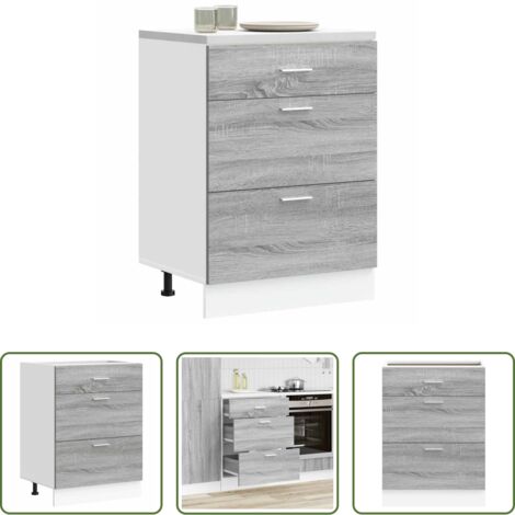 Armario cocina -  Armario bajo de cocina "Lyon" gris Sonoma de madera de ingeniería