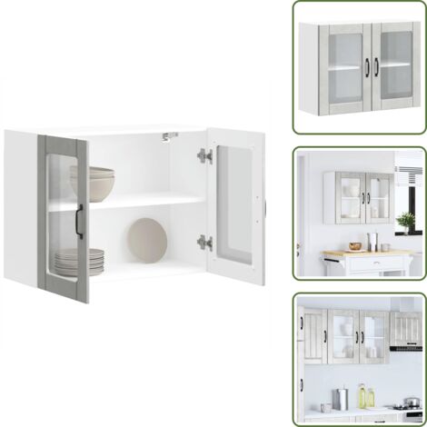 Armario cocina con puerta de cristal - vidaXL Armario pared cocina puerta de cristal Lucca gris hormigón -