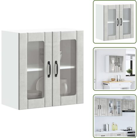 Armario cocina con puerta de cristal - vidaXL Armario pared cocina puerta de cristal Lucca gris hormigón -