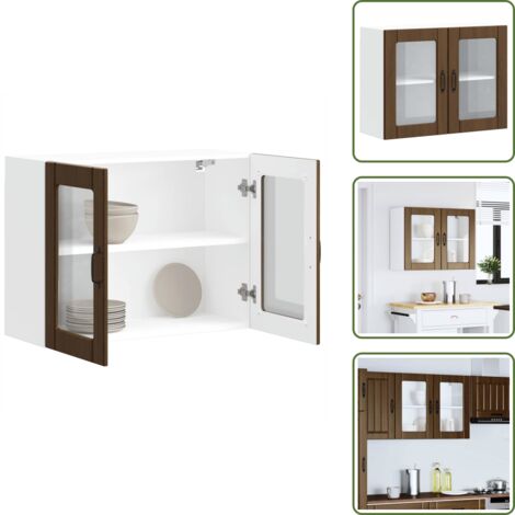 Armario cocina cristal - vidaXL Armario pared cocina puerta de cristal Lucca roble marrón - Armario cocina roble