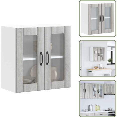 Armario cocina gris - vidaXL Armario pared cocina puerta de cristal Lucca sonoma gris - Armario cocina Sonoma