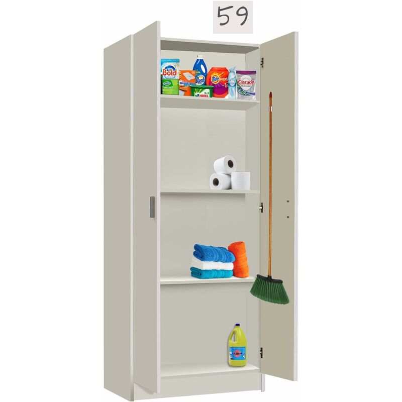 

Armario cocina Multiusos escobero Blanco, Medidas 59 cm (Largo) x 180 cm (Alto) x 37 cm (Fondo)