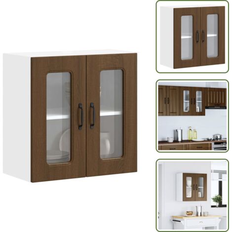 Armario cocina vidrio - vidaXL Armario pared cocina puerta de cristal Kalmar roble marrón - Armario cocina madera roble