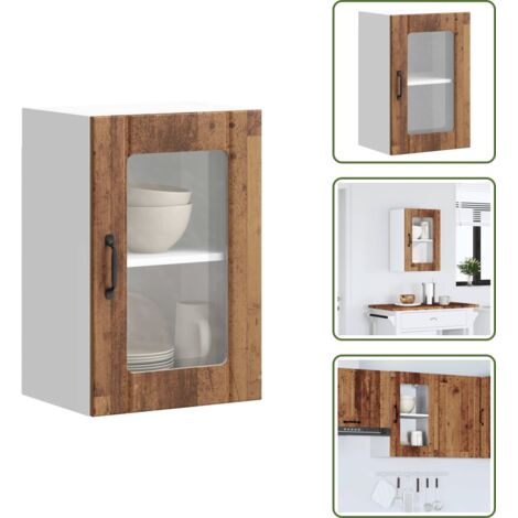 Armario cocina vidrio - vidaXL Armario pared cocina puerta de cristal Lucca madera vieja - Armario cocina madera envejecida