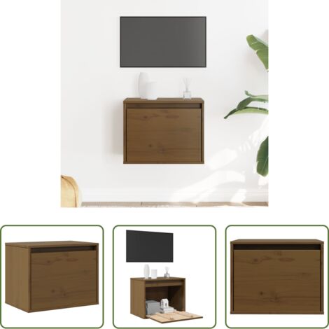 Armario colgante -  Armario de pared madera maciza de pino marrón miel 45x30x35 cm