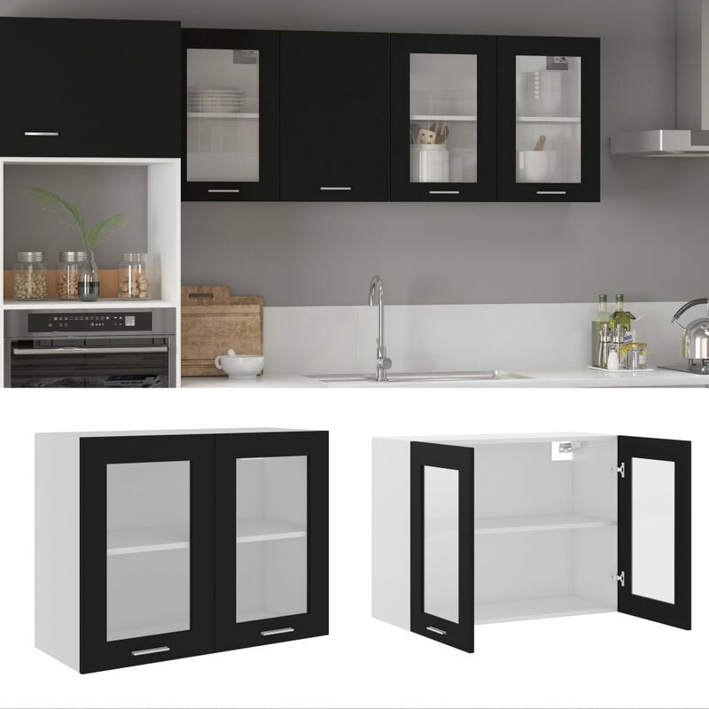 

Armario colgante cristal de aglomerado negro 80x31x60 cm