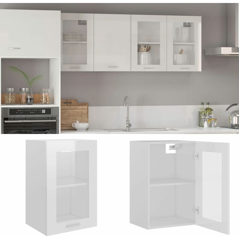 

Armario colgante cristal y aglomerado blanco brillo 40x31x60 cm - Blanco