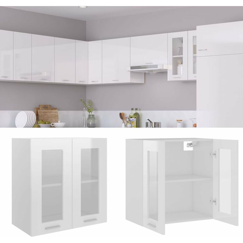

Armario colgante cristal y aglomerado blanco brillo 60x31x60 cm