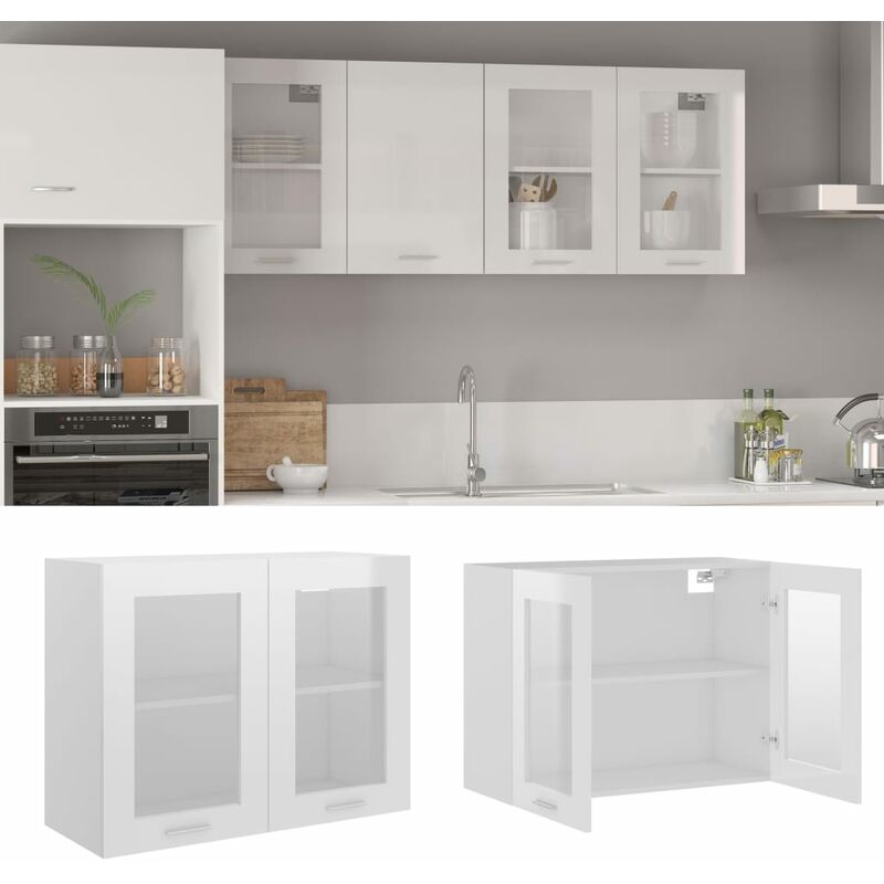 

Armario colgante cristal y aglomerado blanco brillo 80x31x60 cm