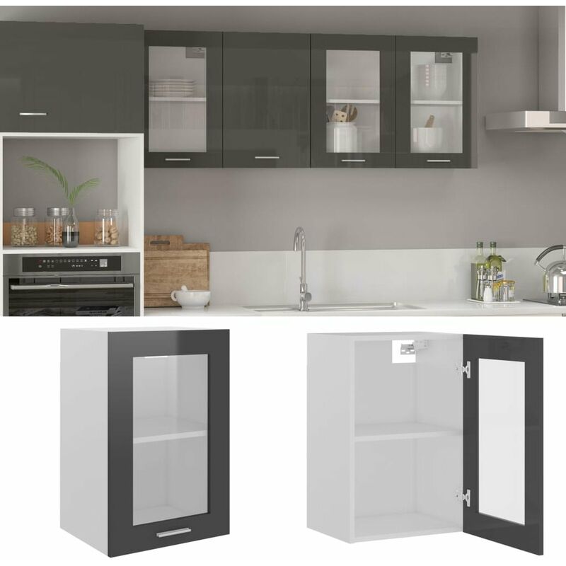 

Armario colgante cristal y aglomerado gris brillo 40x31x60 cm