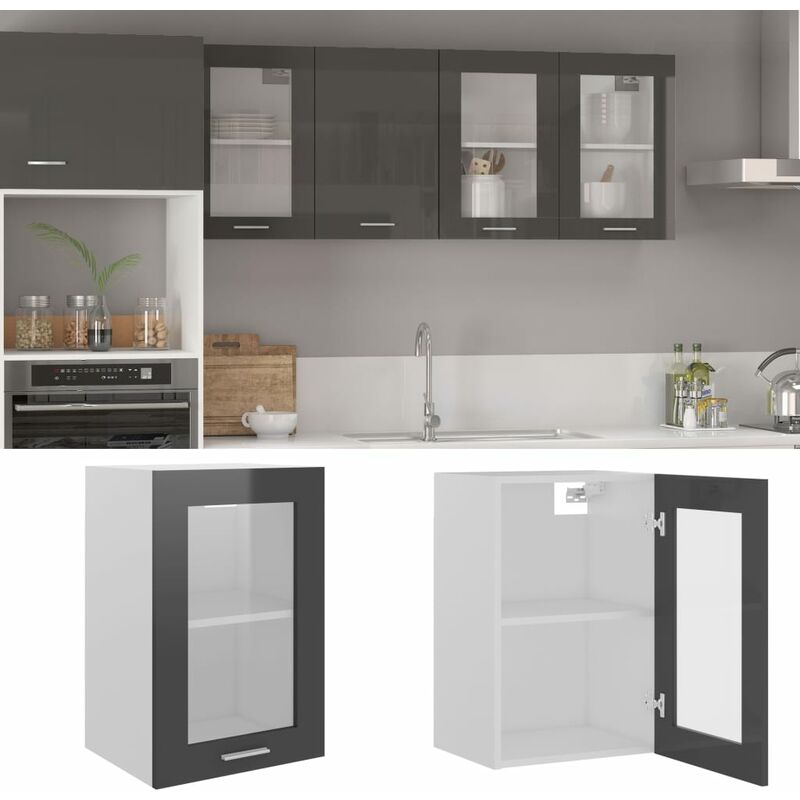 

Armario colgante cristal y aglomerado gris brillo 40x31x60 cm