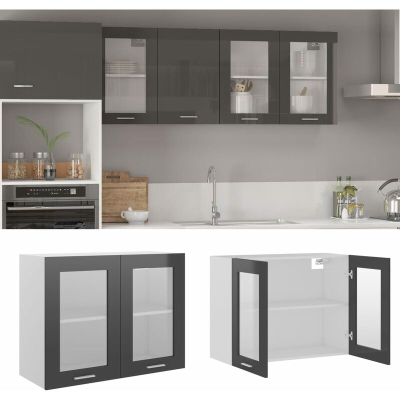 

Armario colgante cristal y aglomerado gris brillo 80x31x60 cm