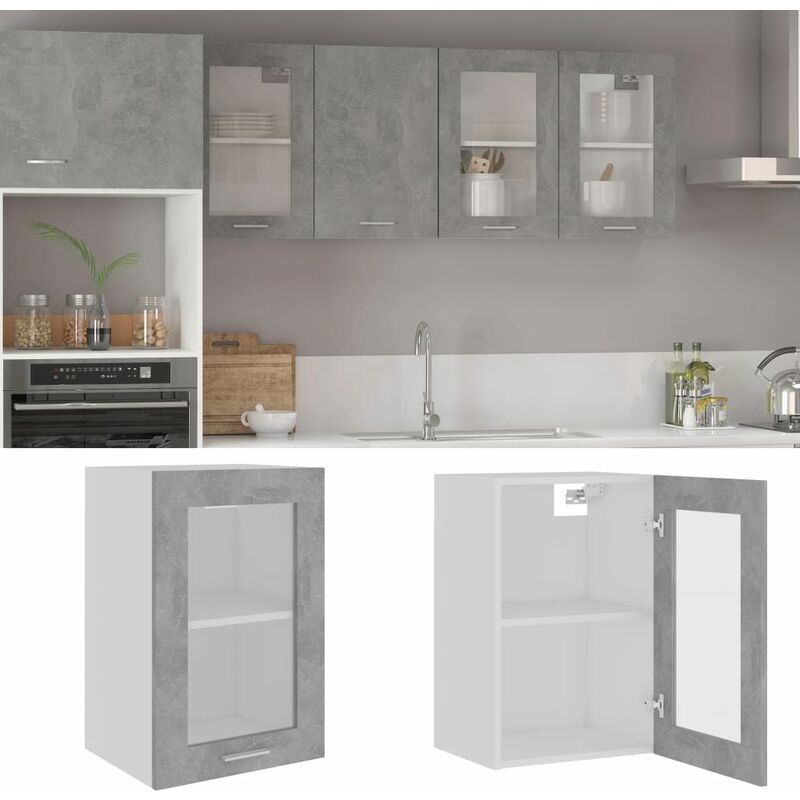 

Armario colgante cristal y aglomerado gris hormigón 40x31x60 cm - Gris