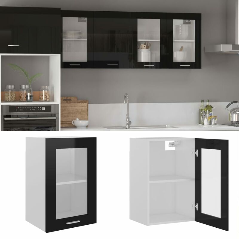 

Armario colgante cristal y aglomerado negro brillo 40x31x60 cm