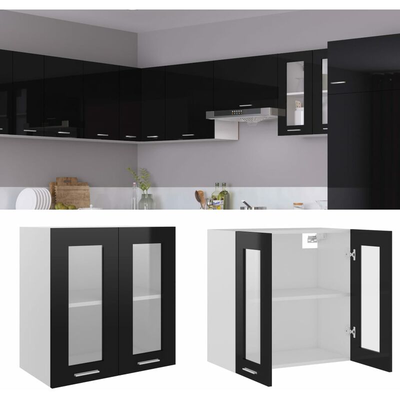 

Armario colgante cristal y aglomerado negro brillo 60x31x60 cm - Negro