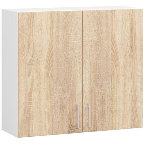 Armario colgante de cocina AKORD W80 Lima Blanco 80 cm 2 puertas Roble Sonoma 2 estantes 80x30,5x72 cm