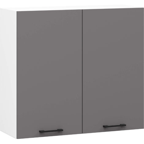 Armario colgante de cocina alto AKORD OLIWIA Blanco de 80 cm con 2 puertas, frente en color gris grafito 80x30x72 cm