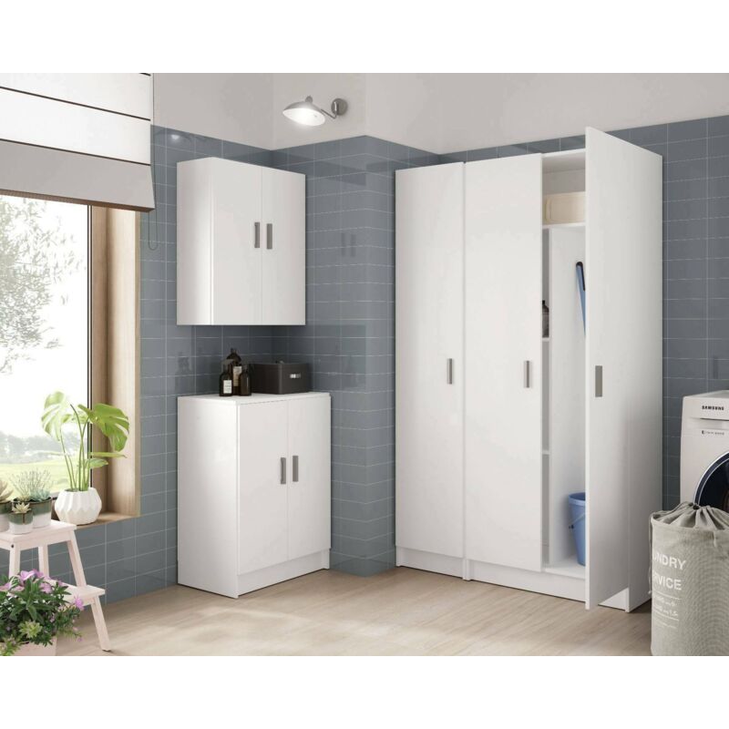 

Armario colgante multiusos de dos puertas con dos baldas extraíbles, color blanco, 59 x 60 x 26,5 cm.