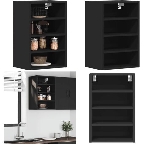 Armario colgante "Riga" negro 40x29,5x60 cm madera de ingeniería - Armario de pared cocina - Almacenamiento cocina