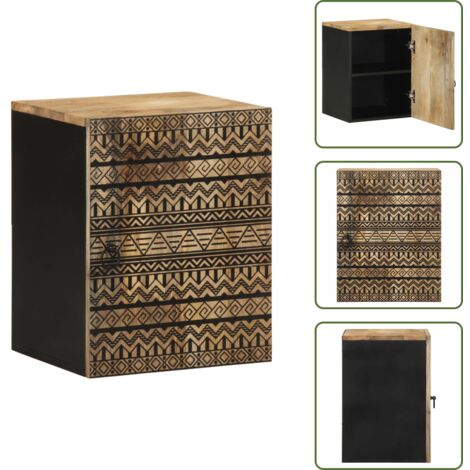 Armario colgante - vidaXL Armario colgante baño madera maciza mango negro 38x33,5x48 cm - Armario de almacenamiento