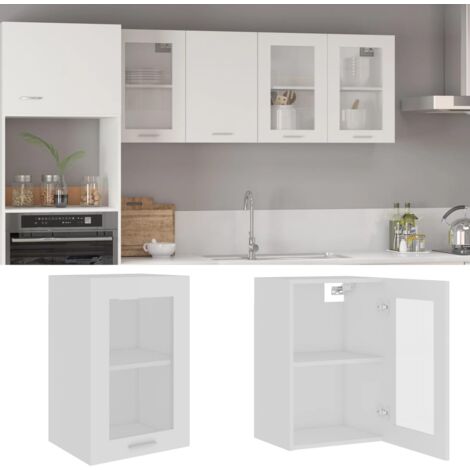 Armario de cocina de pared de madera y puerta de vidrio blanco vidaXL157302