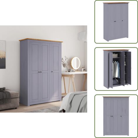 Armario con 3 puertas - vidaXL Armario 3 puertas madera pino Panamá Range gris 118x50x171,5cm - Armario con estantes