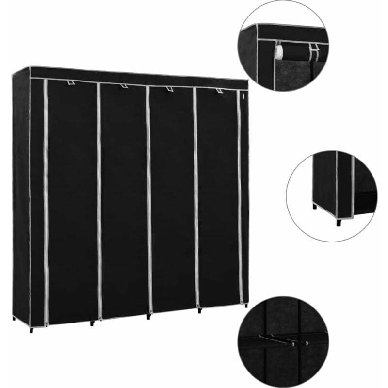 

Armario con 4 compartimentos negro 175x45x170 cm
