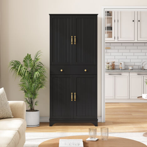Armario con 4 puertas, 2 cajones y estantes ajustables, negro, 77x40x181 cm