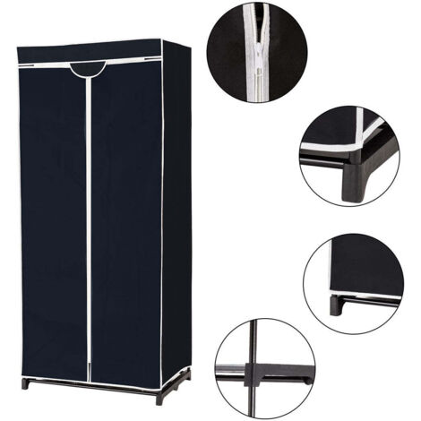 Armario con almacenaje para ropa 75 x 50 x 170 cm fácil de montar diseño elegante en tejido no tejido negro 200010307
