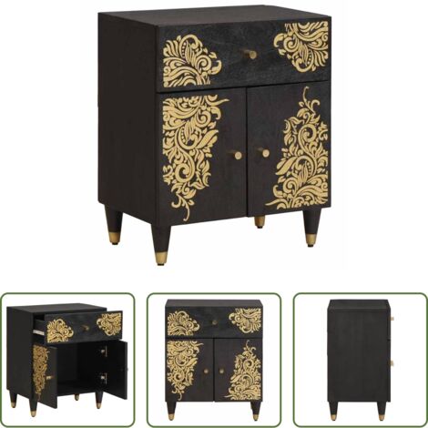 Armario con cajón -  Cabinet de noche con puerta con cajón Negro 50 x 33 x 60 cm