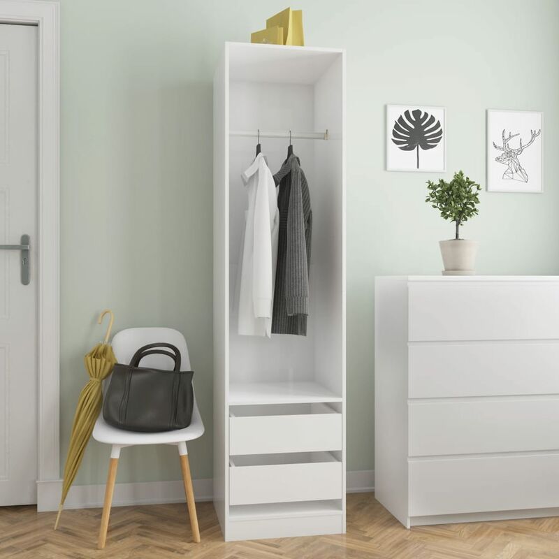 

Armario con cajones de aglomerado blanco brillante 50x50x200 cm - Blanco
