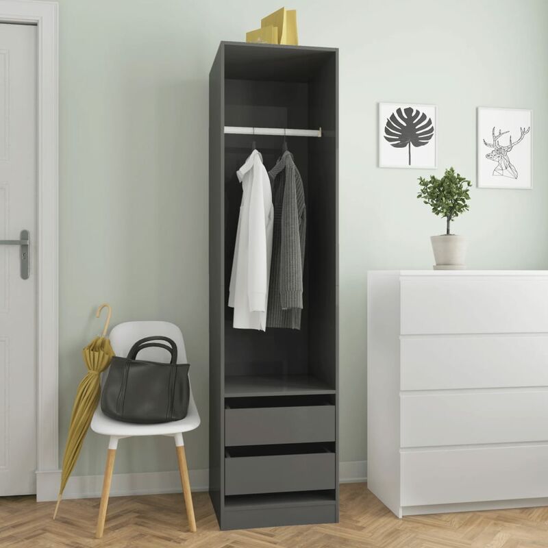 

Armario con cajones de aglomerado gris brillante 50x50x200 cm - Gris