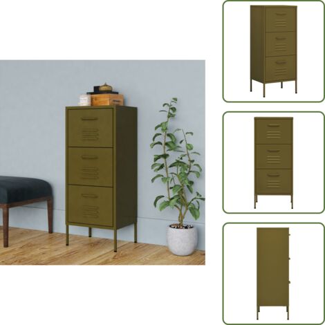 Armario con cajones - vidaXL Armario de almacenamiento acero verde oliva 42,5x35x101,5 cm - Armario con niveladores