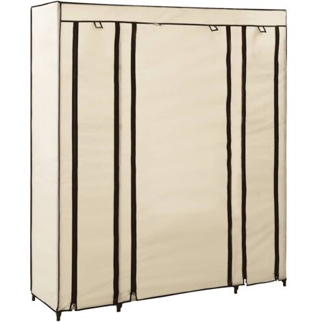 Armario con compartimentos y varillas tela crema 150x45x176 cm