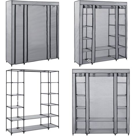 Armario con compartimentos y varillas tela gris 150x45x176 cm - Armario con compartimentos - Armario para ropa