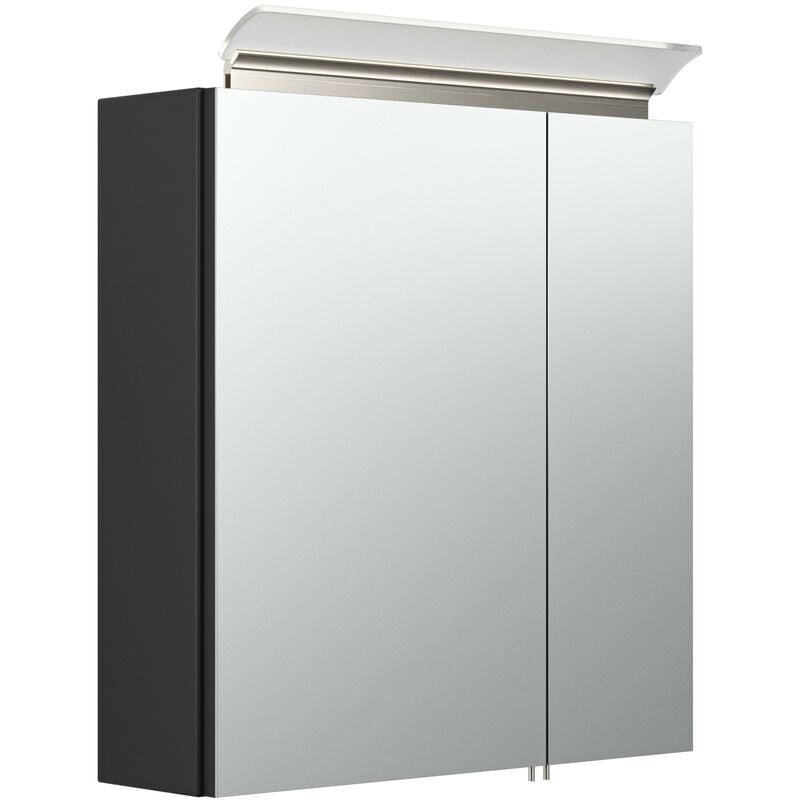 

Armario con espejo 60cm Incl. Lámpara LED y estantes de cristal Negro sedoso