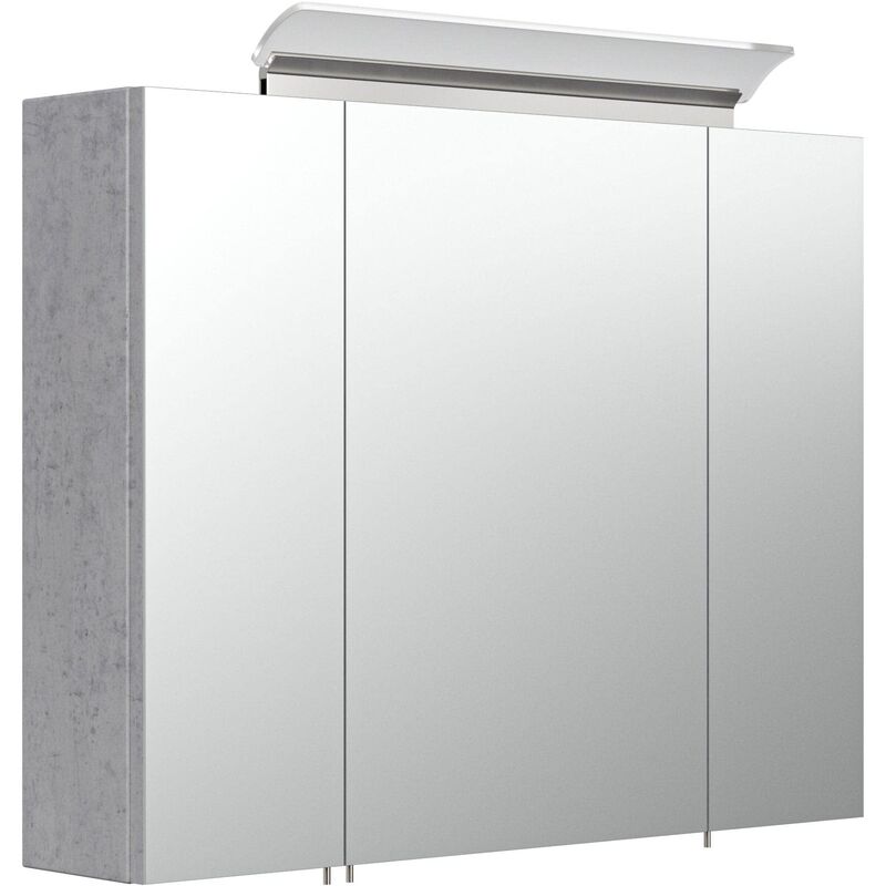 

Emotion - Armario con espejo 80cm Incl. Lámpara LED y estantes de cristal Gris hormigón