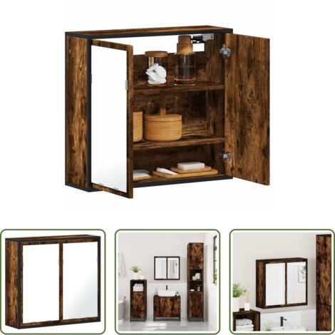 Armario con espejo -  Armario con espejo baño madera roble ahumado 65x20x60 cm