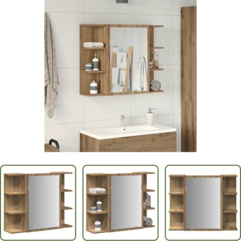 Armario con espejo -  Armario con espejo baño madera roble artisan 80x20,5x64 cm