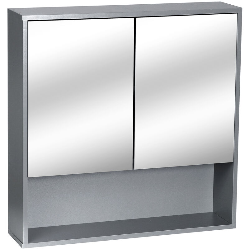 

Armario de Pared para Baño, Estante Durable con Espejo 60 x 60 x 14,5 cm, Estilo Moderno, Armario Colgante de 3 Niveles, Gris