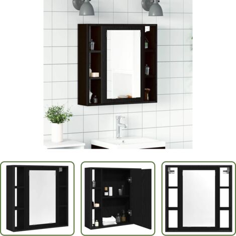 Armario con espejo -  Armario de baño con espejo de madera de ingeniería de roble negro 60x16x60 cm