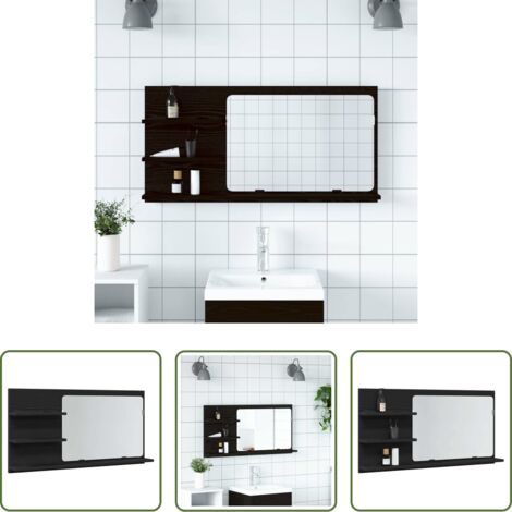 Armario con espejo -  Armario de baño con espejo de roble negro 90x11x45 cm Madera de ingeniería