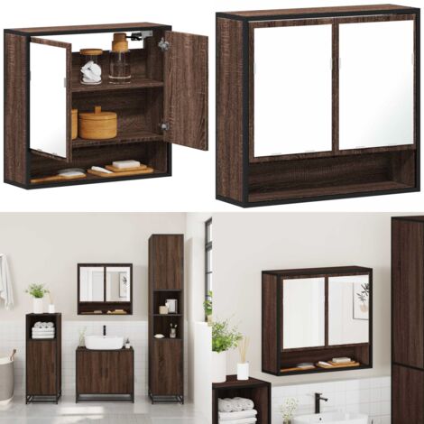 Armario con espejo baño madera marrón roble 65x20x60 cm - Armario con espejo - Armario baño madera
