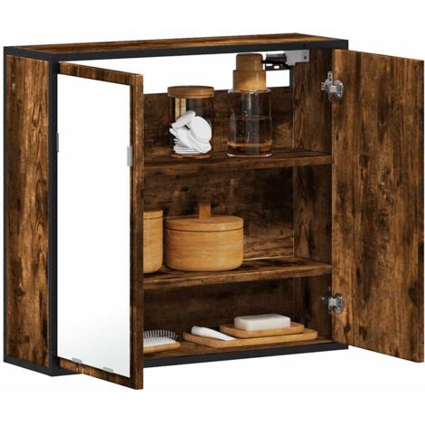 Armario con espejo baño madera roble ahumado 65x20x60 cm