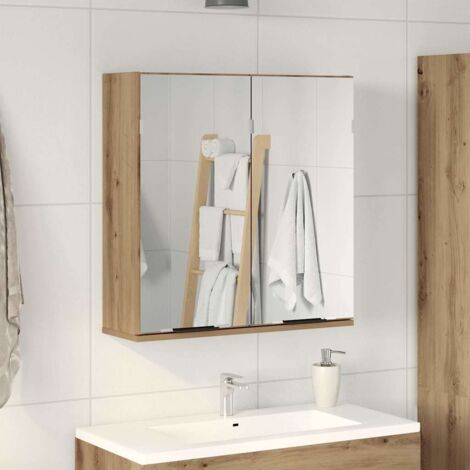 Armario con espejo baño madera roble artisan 64x20x66,5 cm