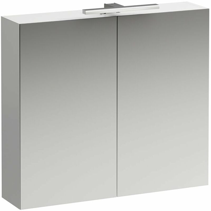 

Armario con espejo base 800 mm, 2 puertas, elemento de luz LED, color: Nieve (blanco mate) - H4028021102601