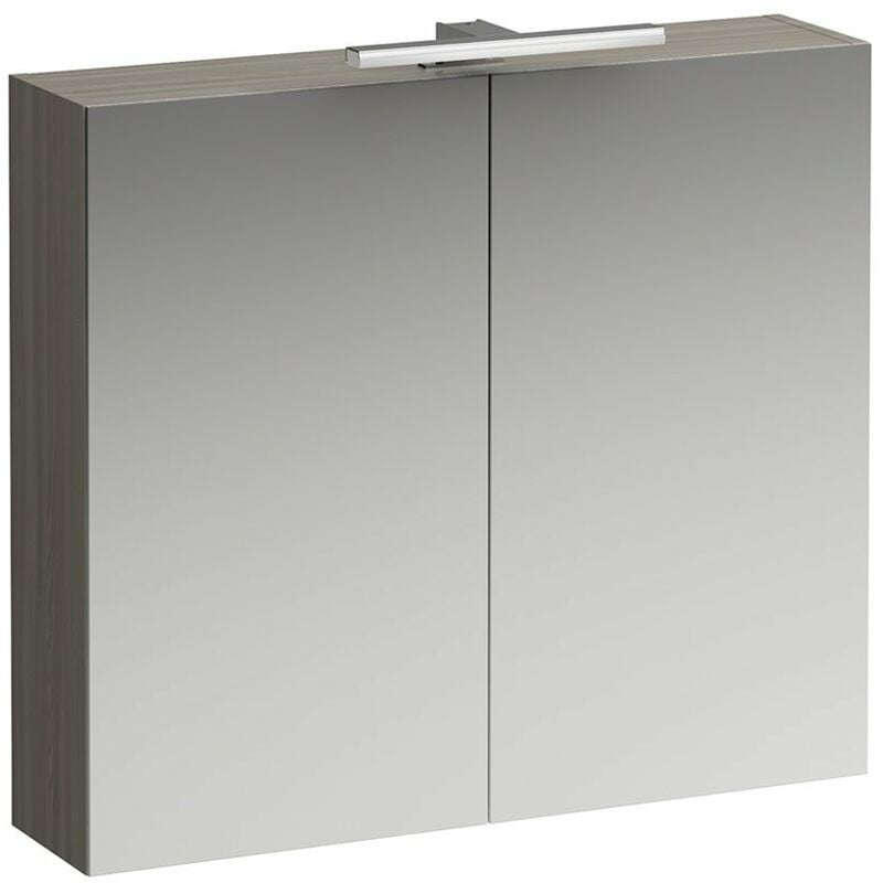 

Armario con espejo base 800 mm, 2 puertas, elemento de luz LED, color: Luz de olmo - H4028021102621