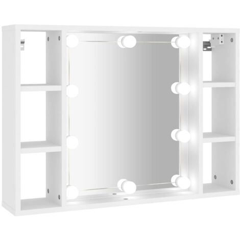 Armario con espejo con LED 76 x 15 x 55 cm blanco 020006656