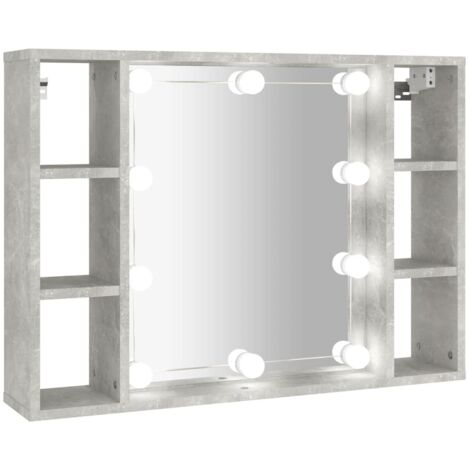 Armario con espejo con LED 76 x 15 x 55 cm gris 020006675